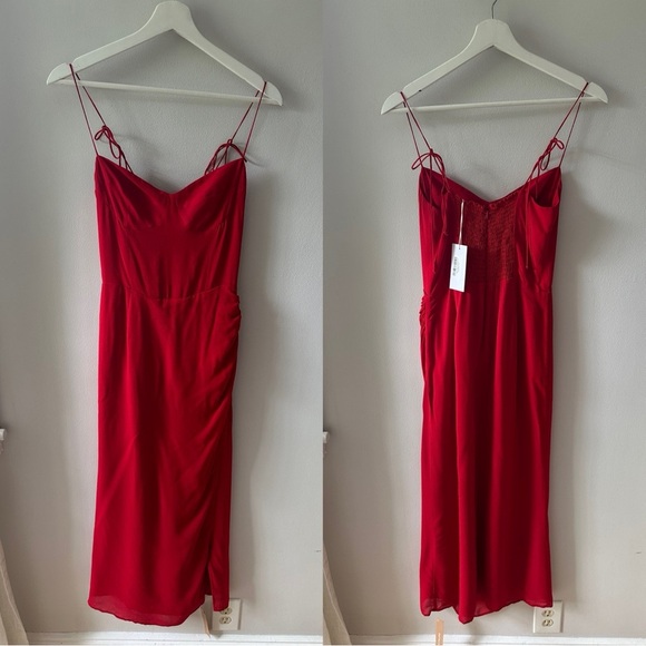 NEW Reformation Kourtney Dress Cherry Red - Picture 2 of 7